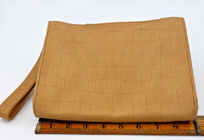 Talbots Wristlet Clutch Womens Red Genuine Leather Croc Embossed--213.26