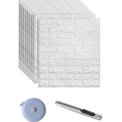 3D Wandpaneele Selbstklebend Ziegel Weiß  Schaumstoff Dekor Wohnzimmer