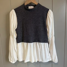 Sugarfox Twofer Corset Mixed Media Shirt Top White Gray Babydoll Knit Sz Small