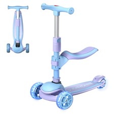 Kids Kick Scooter LED Wheels Foldable Adjustable Height 2-in-1 Seat Child Gift