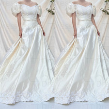 Abiti da sposa vintage pizzo applicazioni maniche corte raso abiti da ballo