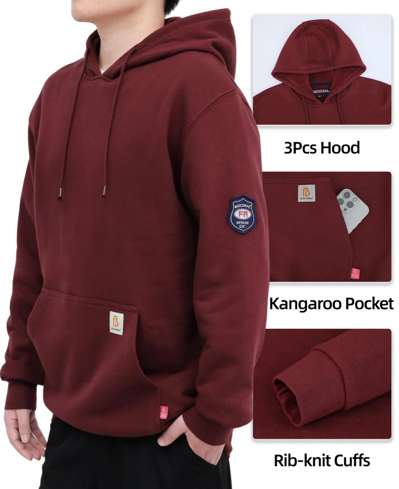 FR Sudadera FR Sudadera con Capucha Pullover Camisas 10.5oz Peso Medio Granate Resistente a la Llama... Foto 4 de 4