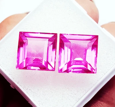 Zertifizierter Natürlicher Pink Saphir 8-10 Ct Quadrat Paar Lose Edelsteine - Bild 1 von 4