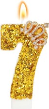 Gold Birthday Candle Crown Number 7 with Sequins Cake 7,