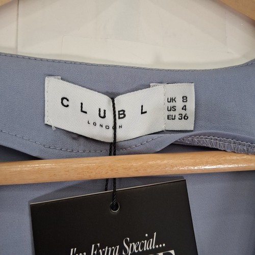Club L London Feather Two Piece Outfit UK 8 Blue Tie Front Tags Preloved  - Foto 3 di 11