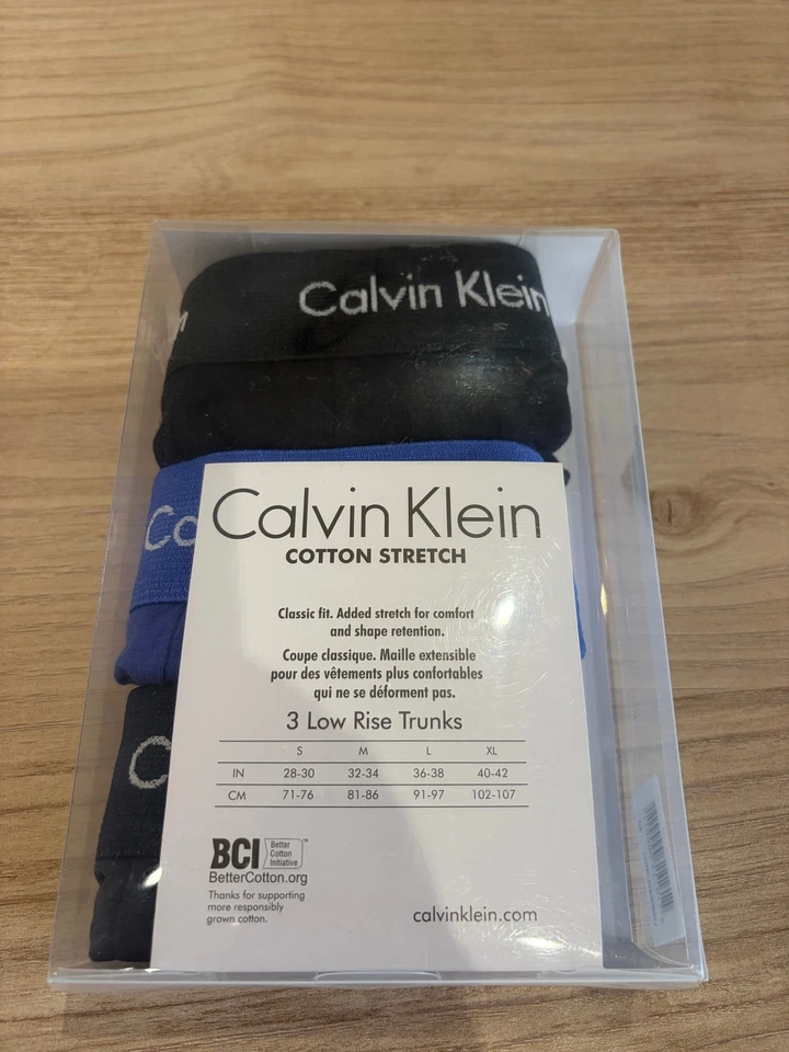 Calvin Klein – Lot de 3 Boxers Low Rise Trunks Homme – Taille M – Noir & Bleu - Photo 4/4