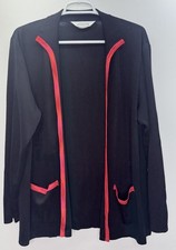 Exclusively Misook Black Knit Red Trim Open Front Cardigan Jacket Womens Sz L
