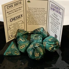 Chessex 38016 Hidden Wonders Marble Forest/Gold Polyhedral 7 Dice Set