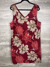 VTG Faded Glory Red Tan Floral Shift Mini Dress Size 20W Coastal Resort 90s Y2K
