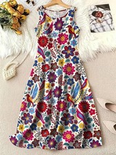 Plus Size 5XL Elegant Floral Bird Print Midi Dress ✨New & Free Shipping