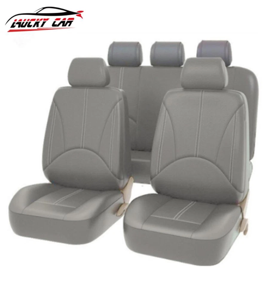 Gray 5 Seats Car Full Set Seat Cover Deluxe Leather Front Rear Cushion Protector - Imagem 2 de 4