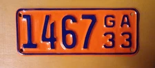 Rare 1933 Georgia Motorcycle  License Plate