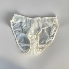 Vintage Victoria s Secret Sheer Ivory Nylon-Rayon Bikini Panty S Soft Lace