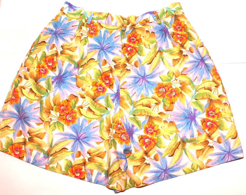 Shorts feminino vintage Marsh Landing linho-algodão 16, floral tropical havaiano - Imagem 2 de 3