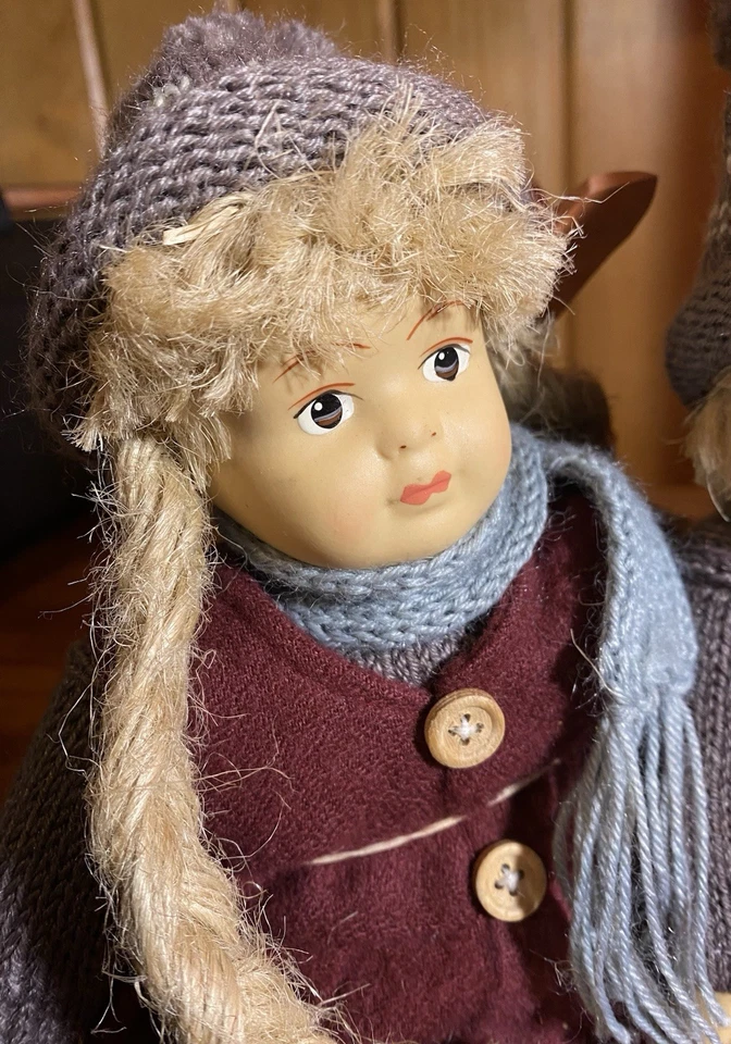 "Par de muñecas de esquí noruegas vintage de 12"" para niño y niña" Foto 2 de 4