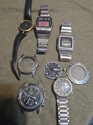 Vintage Mens Wristwatch Lot Seiko Chronograph Gucci Omega Ocean Parts Etc