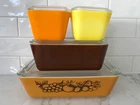 Vintage Pyrex Old Orchard Refrigerator Dish Set with Glass Lids ~ 8 Pieces