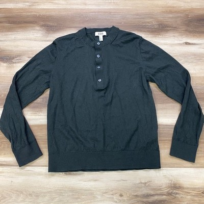 COS Henley Sweater Size M Slim Knit 100% Wool Long Sleeve Dark Green Mens