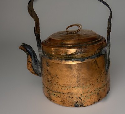 Antique Primitive Copper Tea Kettle Pot Hand Forged Decor Vintage