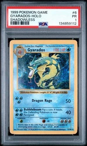 PSA 1 Shadowless Gyarados 6/102 Base Holo 1999 Pokemon Card Vintage WOTC