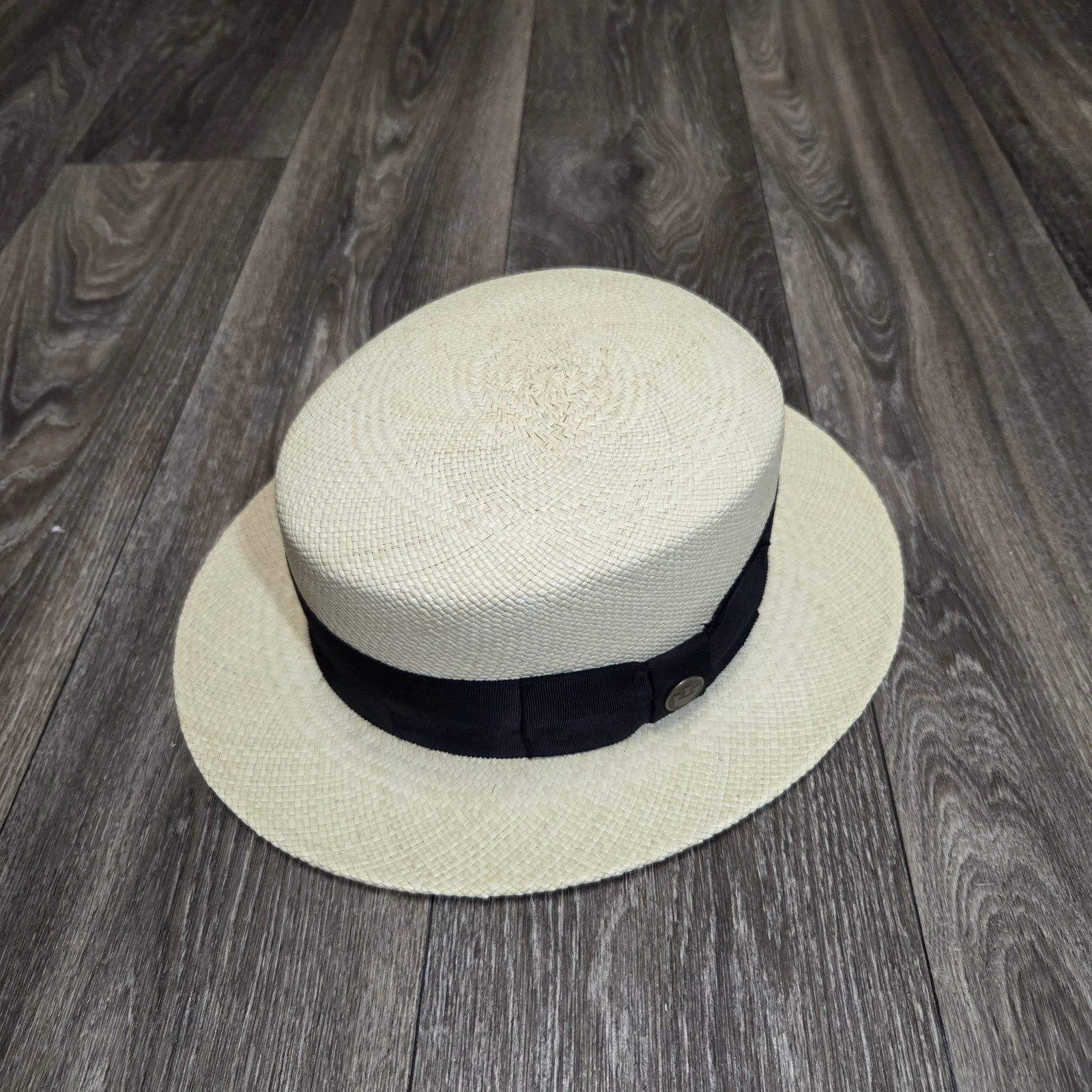 Rare Vintage Goorin Bros Straw Flat Top Sun Boater Hat Beige Size L Kai Kai ?
