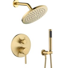 Brushed Gold Shower Faucet System with 8" Rain Shower Head Hand Shower