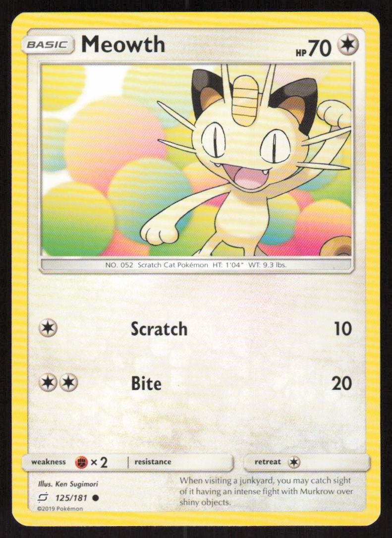 Pokemon Meowth Common 125/181 SM - Team Up LP