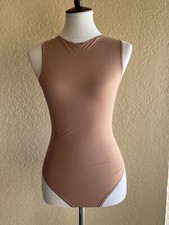 SKIMS Kim Kardashian Jelly Sheer Crewneck Thong Bodysuit Sienna Tan Size S NWT