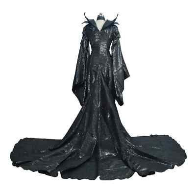 Maleficent Halloween Costume Black Dress Gown Witch Queen Sz XXS Train Drape