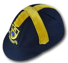 Navy  Gold Wool Flannel / Velvet School Cap  Embroided Badge