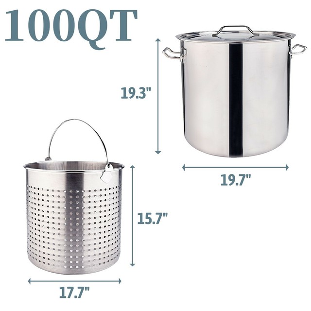 100qt Large Stainless Steel Crab Boiling Pot Turkey Fryer Stock Pot w