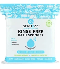 Scrubzz Disposable No Rinse Bathing Wipes - 25 Pack - All-In-1 Single Use Shower