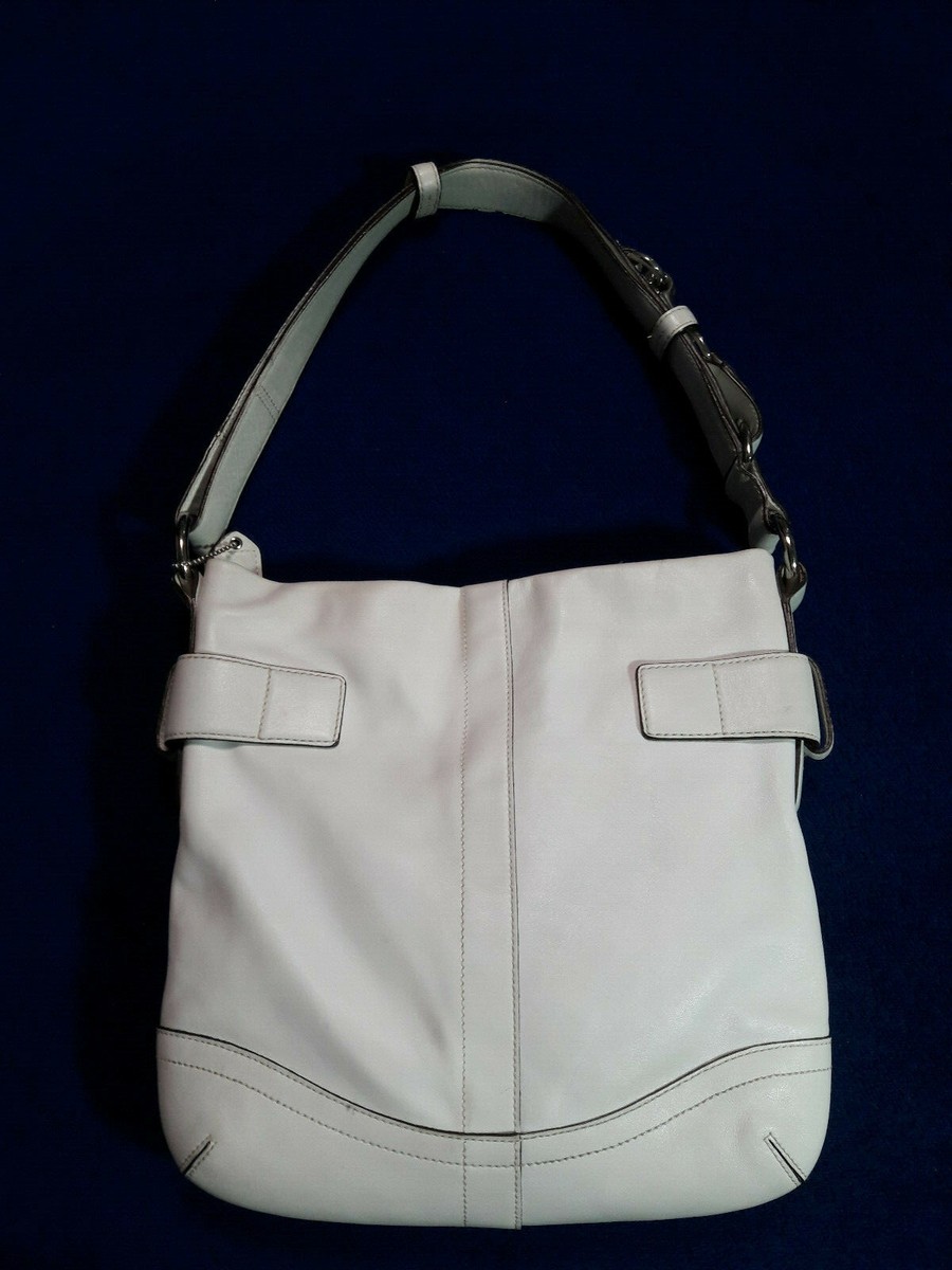 【COACH】WHITE LEATHER HAND BAG 453T バッグ Classic COACH White Leather Medium Slim Crossbody Buckle