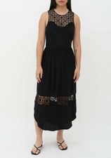 Ulla Johnson Calista Maxi Dress Women 4 Crochet Sleeveless 100% Silk Black Flowy