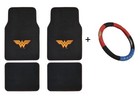 DC Comics Wonder Woman Steering Wheel Cover + Car Floor Mat Set Universal Size