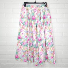 Vintage 1990's Advantage Multicolor Floral Print Pleated Midi Skirt 100 Cotton