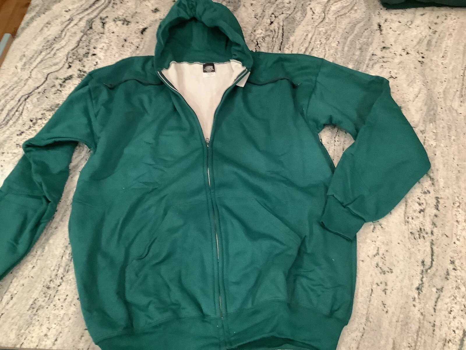 NOS Vintage 90s Zip Hoodie Sweatshirt Jacket Waffle Thermal Grunge Green 2X Tall