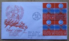 UN FDC envelope TO LIVE TOGETHER IN PEACE block of 4, NY 1962.