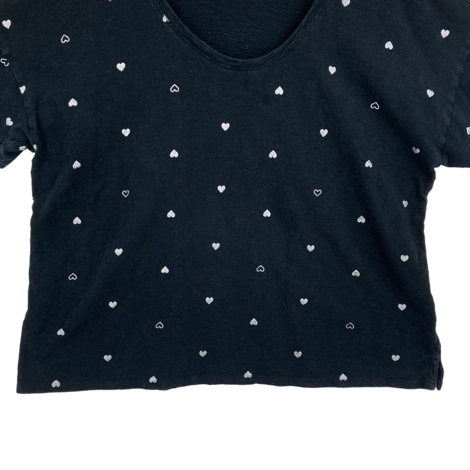 Camiseta Top Charter Club Mujer 2XL Negra Estampado Corazón Tejido Algodón Manga Corta Foto 3 de 4