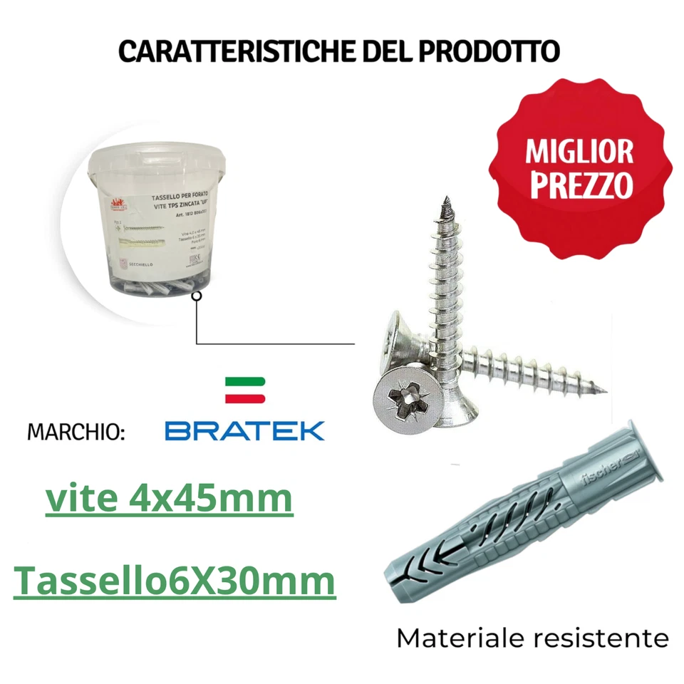 Tasselli da 6 Tassello tipo Fischer per muro Universali in Nylon con vite 250 pz - Immagine 2 di 3