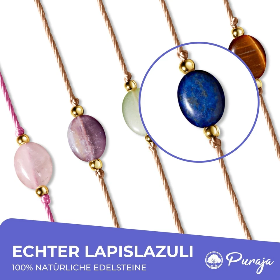 PURAJA Edelstein Armband | Lapislazuli | Mit 18k echt vergoldeten Perlen - Bild 3 von 4