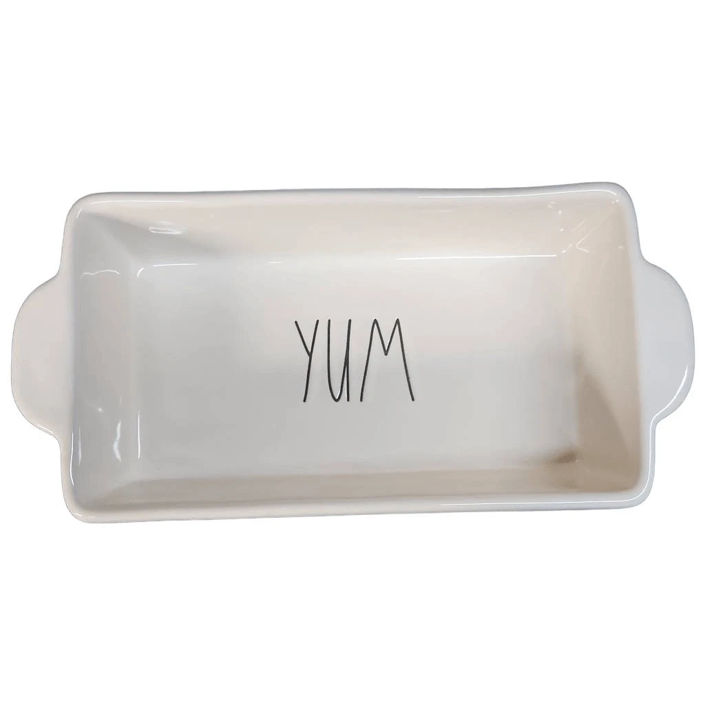 Rae Dunn White Black Ceramic "Yum" 8x4 Loaf Pan