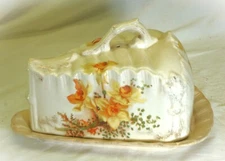 Covered Cheese Keeper Wedge Yellow Floral Dish