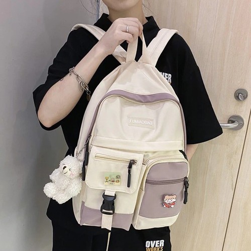 Teen Aesthetic White Backpack Shoulder 