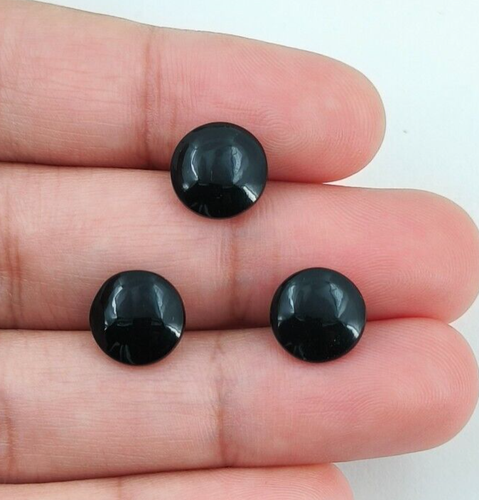 Top Buff rotondo onice nero naturale 10 mm 3 pezzi pietra preziosa sciolta per fare gioielli - Foto 2 di 16