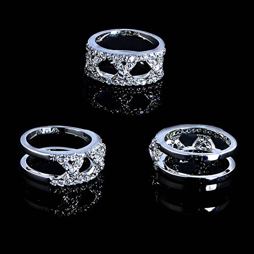 DESIGNER REPLICA_3-"X" KISSES BRILLIANT CZ RING JACKET_SZ-7_925 STERLING SILVER - Picture 3 of 11
