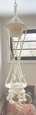 Macrame Plant Hanger Double Large 5 ft Ceramic Birds Cream Boho UNUSED