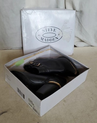 STEVE MADDEN Partnir Boots Womens UK 5 EU 38 Black Leather Zipped Gold Detail - Picture 14 of 19