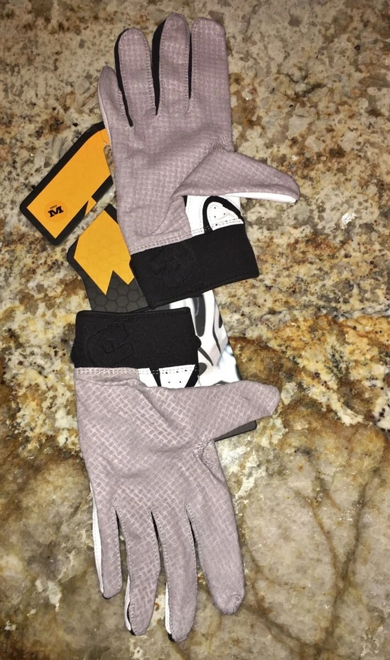 Luvas de beisebol DeMARINI Stadium branco preto cinza NOVO adulto masculino tamanho M - Imagem 2 de 4