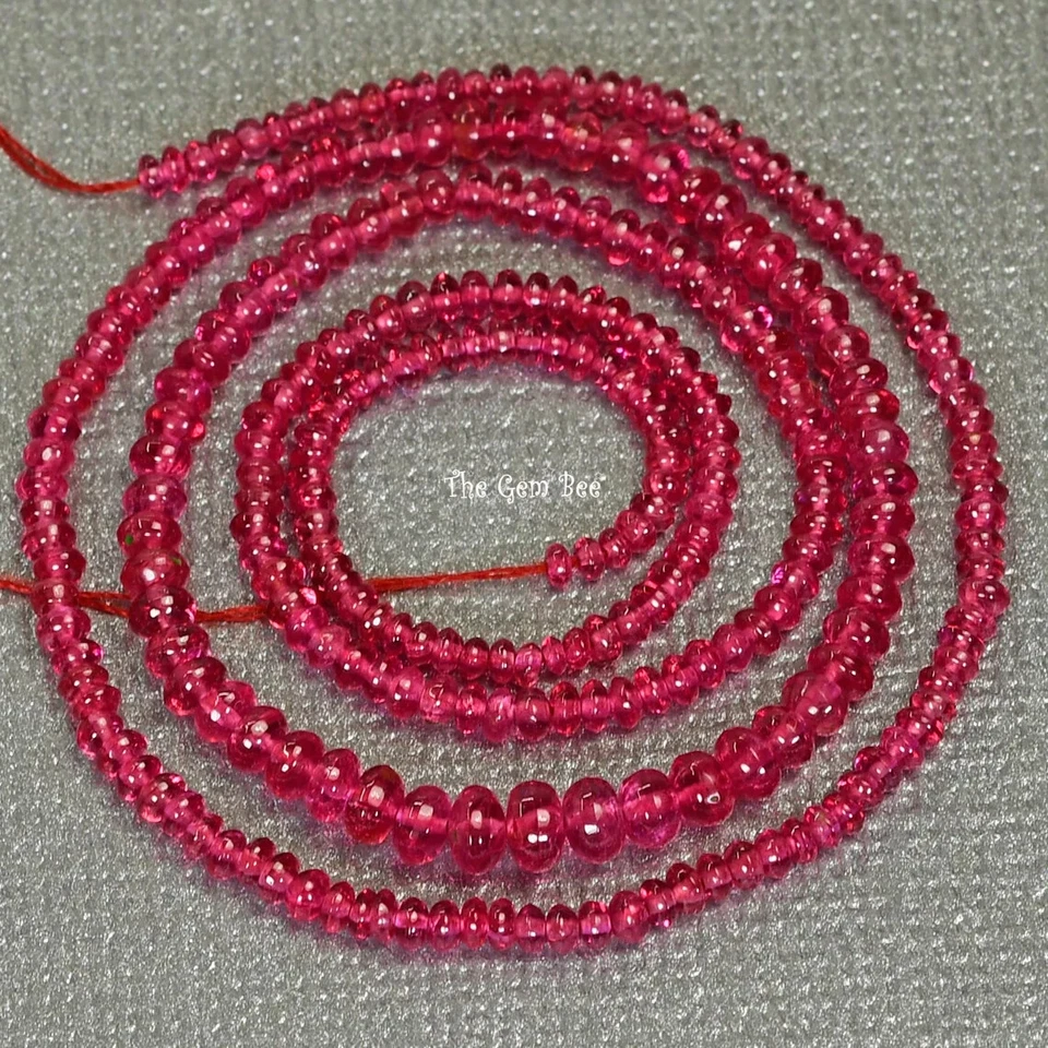 2-4mm Untreated No heat Neon Pink Burmese Jedi Spinel Smooth Rondelle Bead 16" - Image 4 of 4